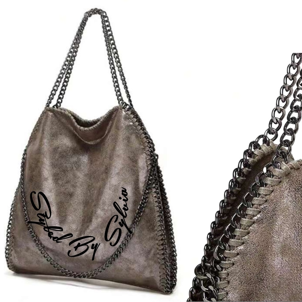 The STELLA Gray Silver Chained Handbag Shoulder Hobo
